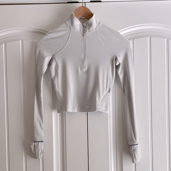 Lululemon Its Rulu Run Ribbed Cropped Half Zip Top Size 0 Riverstone Gray - Picture 1 of 9